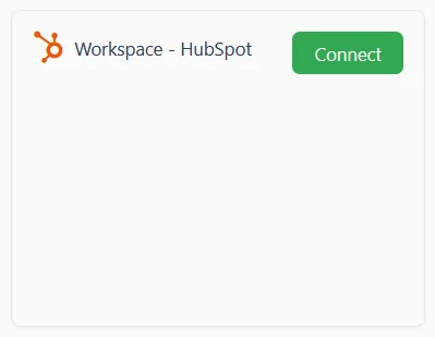 HubSpot card under Workspace Integrations with a Connect button
