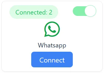 The WhatsApp integration card with the Allow your team to connect toggle enabled